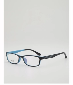 Detail view of TR90 square eyeglasses showing model number 1110 and blue temple accents