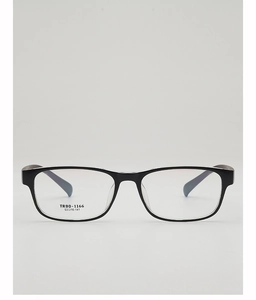 Detailed front view of black TR90 square full-rim eyeglass frames with gray temples