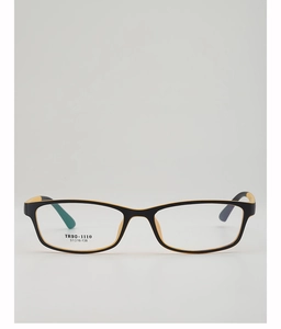 Detail view of TR90-1110 square glasses frame with black exterior and yellow interior