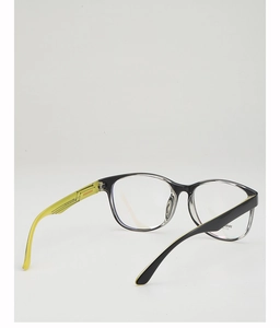 Detail of round TR90 eyeglasses frame featuring black exterior and vibrant lime green interior