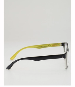 Macro shot of stylish black and neon yellow frame with detailed inner leg model printing