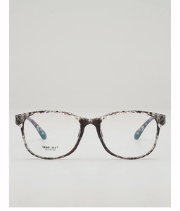 Detail of TR90-1147 round eyeglass frames with grey tortoise texture and floral temples