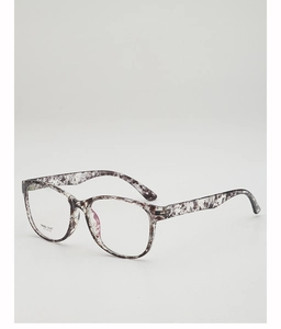 Detail view of TR90-1147 purple floral round frames with size 50-18-146 branding