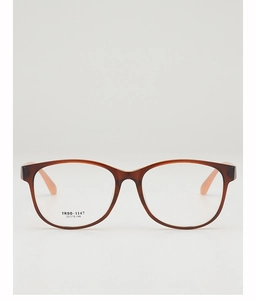 Front view of round TR90 amber frame glasses with light orange temples and sizing details