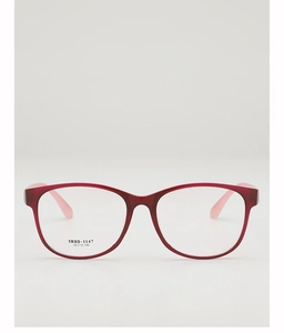 Detail view of TR90 dual-color glasses frame with red front and pink temples