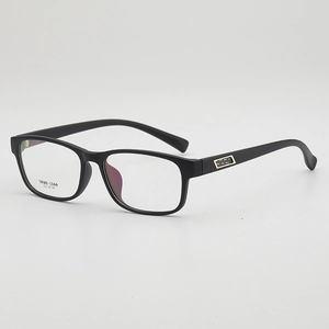 Vintage black TR90 square glasses frames with stylish gold temple accents and purple tint