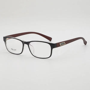 Vintage TR90 square eyeglasses in black and burgundy with elegant golden metal temples