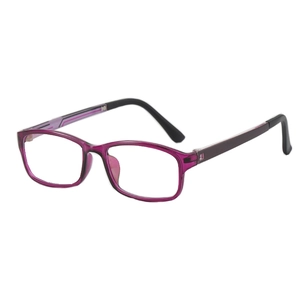 Lightweight TR90 purple translucent rectangular glasses frames with sleek black temples
