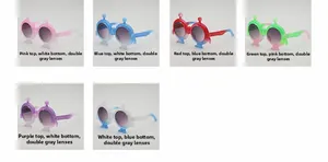 Detail view showing six gradient colors of creative alien-style cartoon sunglasses for kids