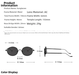 Tableau des tailles indiquant les dimensions des lunettes de soleil ovales en métal