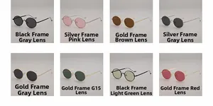 Grille de lunettes de soleil rondes en métal vintage avec huit options de couleurs de verres
