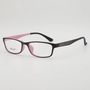 Retro square TR90 ultralight glasses frame in black and pink bicolor finish