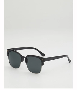 Détail de lunettes de soleil demi-cerclées avec accents triangles dorés et verres foncés