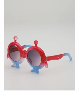 Detail of red and blue gradient round frames with cartoon character antennae for kids