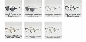Matrix view of vintage round frame sunglasses and clear lenses in various colors