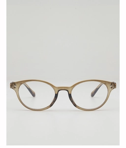 Close-up of translucent brown minimalist eyewear frames with visible metal hinges
