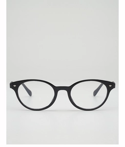 Close-up of black oval sunglasses frame featuring silver diamond-shaped rivets decoration