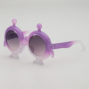 Kids purple gradient creative sunglasses with cartoon frame and round dark lenses