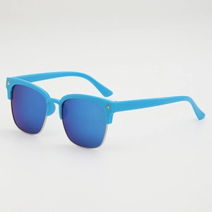 Lunettes de soleil enfant demi-cerclées avec verres miroirs bleus et rivets dorés