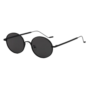 Lunettes de soleil ovales noires classiques avec monture ronde en métal et branches fines