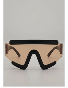 Front view of oversized windproof cycling sunglasses with brown lenses and black frames