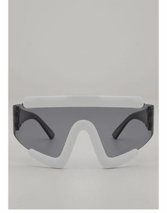 Front view of white oversized frame sunglasses with dark grey lenses for outdoor cycling