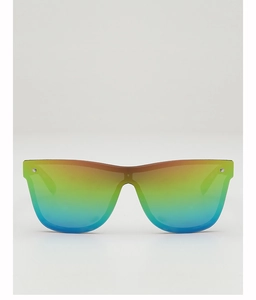 Detail of rimless colorful gradient lens sunglasses with silver rivet accents for kids