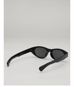 Detailed macro view of black oval sunglasses frames with model ZN3833 specifications