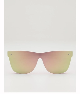 Detail of shield sunglasses with gradient lenses and decorative silver rivets