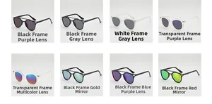 Detailed grid view showing eight colorful trendy baby sunglasses with anti-UV lenses