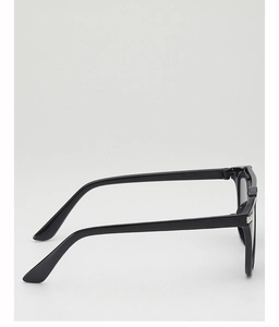 Detail view of black thick frame children sunglasses with silver decor and KLP399 model code