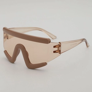 Oversized wrap-around outdoor cycling sunglasses with matte brown frame and tinted lenses