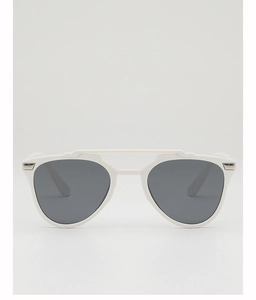 Detail of white double-bridge frame kids sunglasses with dark polarized lenses