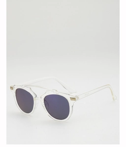 Detail of kids vintage sunglasses featuring colorful mirror lenses and transparent frames