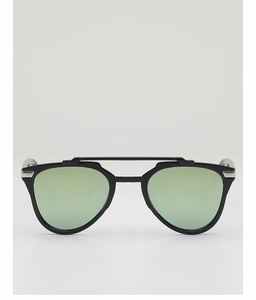 Detail of classic black double bridge sunglasses with reflective yellow lenses for kids