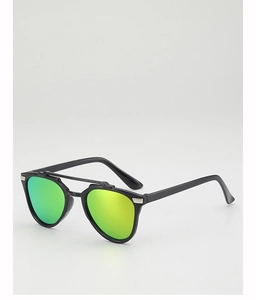Detail view of colorful gradient lenses and durable double bridge of kids sunglasses
