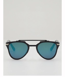 Detail of kids pilot sunglasses with black frame and blue-green mirror lenses