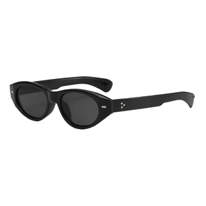 Classic black cat eye sunglasses with grey lenses and silver floral rivets decorations