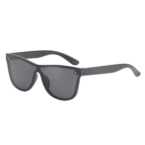 Kids rimless colorful wrap-around sunglasses with black frame and silver rivets