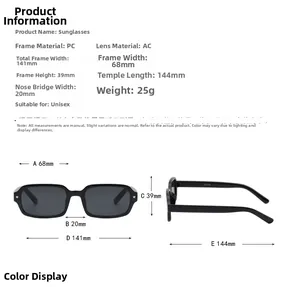Tableau des tailles détaillé pour lunettes de soleil carrées avec mesures du cadre