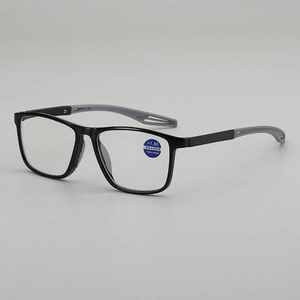 Retro square black frame reading glasses with anti-blue light lenses and +1.50 strength