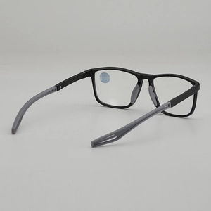 Retro square frame reading glasses with anti-blue light lenses and non-slip grey temples