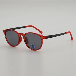 Lunettes de soleil enfant rouges transparentes avec verres gris et branches bicolores