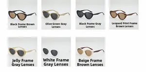 Détail de lunettes de soleil œil-de-chat montrant sept variantes de couleurs