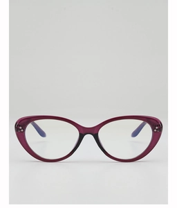 Détail de la monture œil-de-chat avec rivets métalliques et finition résine violette