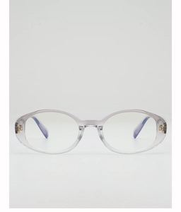 Detail of transparent oval frame with gold star accent and blue light filtering lenses