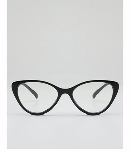 Front view of classic glossy black cat-eye glasses frames with a vintage stylish design