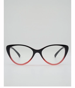 Cat-eye glasses frame featuring a sleek black to deep red gradient finish and clear lenses