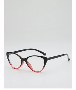 Close-up of cat-eye glasses frames featuring a stylish black and red gradient finish