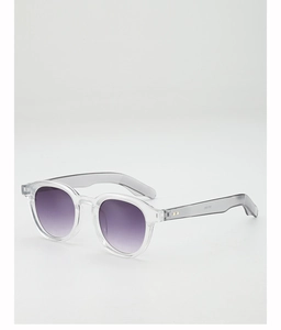 Detail view of round transparent purple gradient sunglasses with metal rivets and WF 1530 model